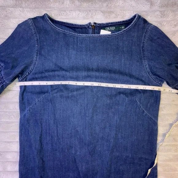 Ralph Lauren LRL Women's 6 Chambray Denim Bell Sleeve Shift Dress Festival 70's - Picture 4 of 14